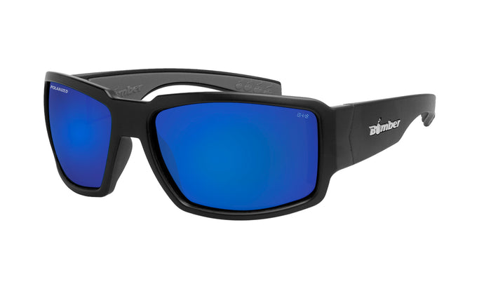 BLACK FRAME FLOATING SUNGLASSES WITH BLUE MIRROR POLARIZED LENS