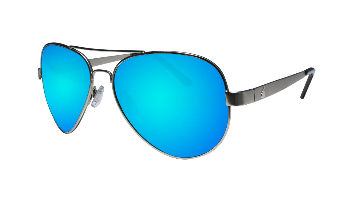 Bomber Strange Matte Silver Frame/Ice Blue Mirror Polarized Lens Sunglasses
